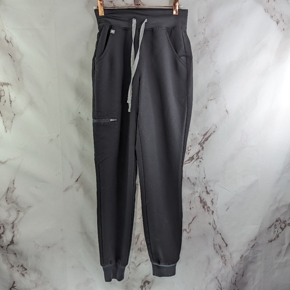 Figs Pants - Figs Zamora Jogger Womens 2XS XXS Black Gray High Rise Technical Drawstr…